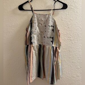 Xhileration - Striped Multicolor top with Lace Detail - Small